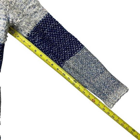 Lucky Brand Cardigan Women L Blue White Fringe Boho Tunic Fuzzy Cottage Sweater - Picture 14 of 16